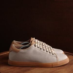 Patina Sneakers Mens Size 8.5 Beige Brown Portland Leather Canvas Low Top Shoes